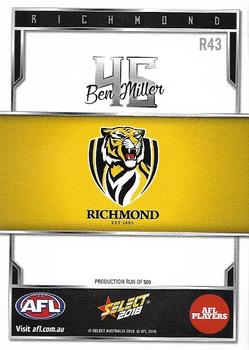 2018 Select AFL Club Team Sets - Richmond Tigers #R43 Ben Miller Back